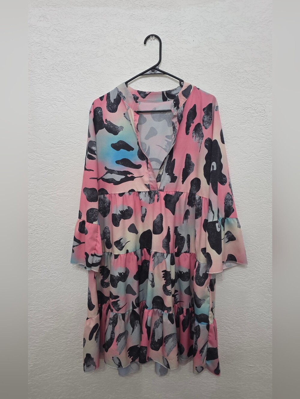 Pink Multi Animal Blue Pink Print Tiered Women's Dress XL